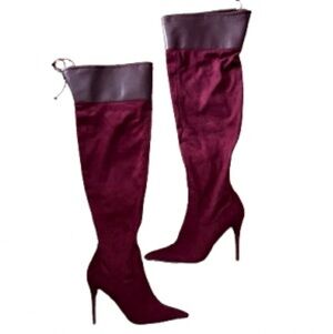 First Impressions burgundy maroon thigh high heeled boots NWOT size 10